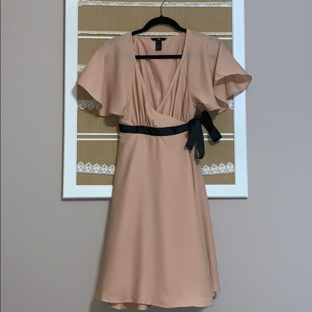 Blush pink wrap dress with sleeves